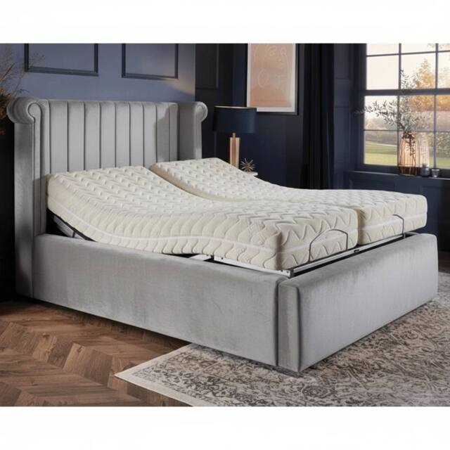 PARADISE BEDS LTD Majestic Electric Adjustable Bed With Mattress & Headboard in Silver - Size: Small Double - image 1