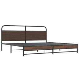Berkfield Home Metal Bed Frame without Mattress Brown Oak 180x200 cm - Size: Super King - thumbnail 3