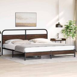 Berkfield Home Metal Bed Frame without Mattress Brown Oak 180x200 cm - Size: Super King - thumbnail 4