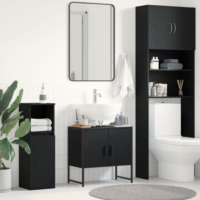 Berkfield Home Bathroom Sink Cabinet Black Oak 60x33x60 cm Engineered Wood - Size: 60 x 33 x 60 cm - image 1