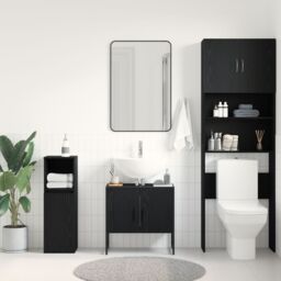 Berkfield Home Bathroom Sink Cabinet Black Oak 60x33x60 cm Engineered Wood - Size: 60 x 33 x 60 cm - thumbnail 4