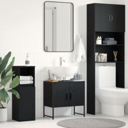 Berkfield Home Bathroom Sink Cabinet Black Oak 60x33x60 cm Engineered Wood - Size: 60 x 33 x 60 cm - thumbnail 1