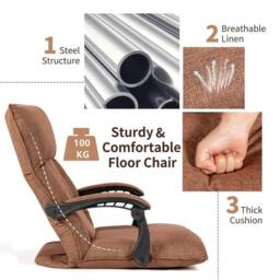 SPETLEK Gaming Floor Chair 14-Position Adjusting Backrest Comfortable in Brown - Size: 0.6m2 - thumbnail 4