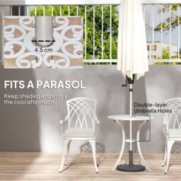 OUTSUNNY 3 PCs Aluminium Garden Coffee Table Set w/ Parasol Hole & Cushions in White - thumbnail 4