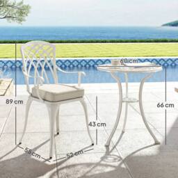 OUTSUNNY 3 PCs Aluminium Garden Coffee Table Set w/ Parasol Hole & Cushions in White - thumbnail 3