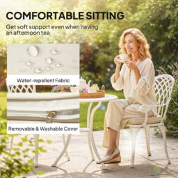 OUTSUNNY 3 PCs Aluminium Garden Coffee Table Set w/ Parasol Hole & Cushions in White - thumbnail 5