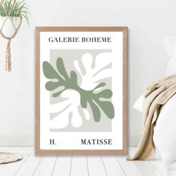 ARTZE Matisse Floral Cutout Sage Green Bohemian Framed Print SIZE: A4 with Oak Frame in Pale Green - Size: A3 - thumbnail 2