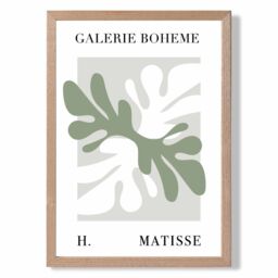 ARTZE Matisse Floral Cutout Sage Green Bohemian Framed Print SIZE: A4 with Oak Frame in Pale Green - Size: A3 - thumbnail 1