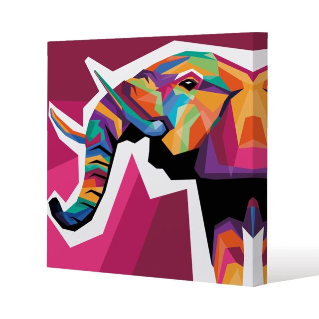 Benjamin Tate Design Colorful illustration of Elephant head in WPAP style (Canvas Print) / 61 x 61 x 4cm in Natural - Size: 61 x 61 x 4 cm - image 1