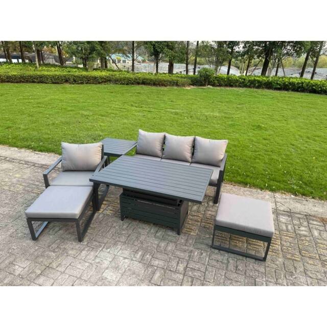 Fimous Aluminum 6-Piece 6-Seater Conversational Set with Lifting Table in Dark Grey - image 1