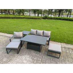 Fimous Aluminum 6-Piece 6-Seater Conversational Set with Lifting Table in Dark Grey - thumbnail 1