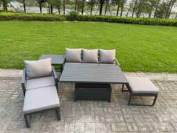 Fimous Aluminum 6-Piece 6-Seater Conversational Set with Lifting Table in Dark Grey - thumbnail 2