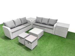 Fimous Outdoor Garden Furniture Sets 8 Seater Wicker Rattan Furniture Sofa Sets w/ Square Coffee Table high Back Lounge Sofa Stools 2 Side Table - thumbnail 2