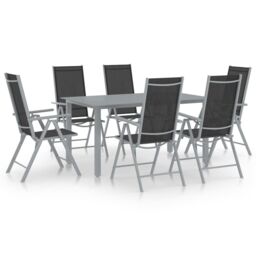 Berkfield Home 7 Piece Garden Dining Set Aluminium Silver & Black - thumbnail 1