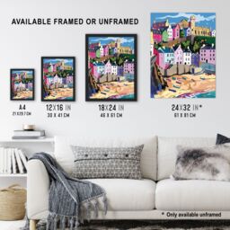 "Artery8 Tenby Harbour Beach Coastal Townscape Colourful Wall Art Print - Size: W24"" x H32""" - thumbnail 3