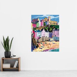 "Artery8 Tenby Harbour Beach Coastal Townscape Colourful Wall Art Print - Size: W24"" x H32""" - thumbnail 4