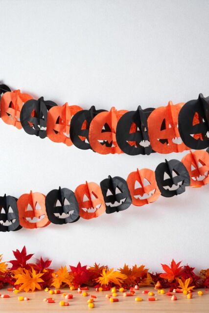 Garden Greatness 3D Paper Pumpkin Halloween Bunting in Orange - Size: 1 Pack - image 1