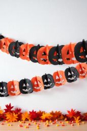 Garden Greatness 3D Paper Pumpkin Halloween Bunting in Orange - Size: 1 Pack - thumbnail 1