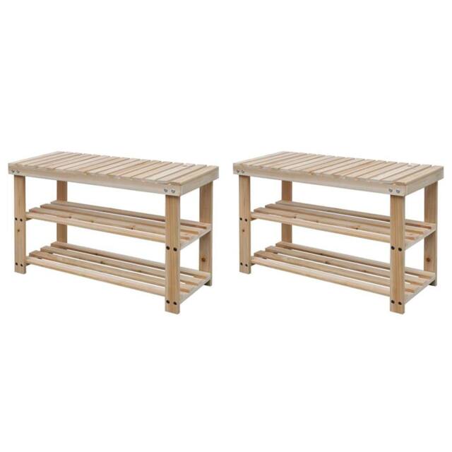 Berkfield Home 2-in-1 Shoe Rack with Bench Top 2 pcs Solid Wood in Brown - image 1
