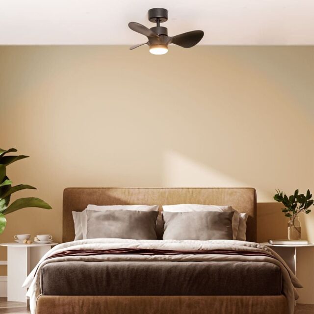 "ValueLights Matte Black 24"" 3 Blade Ceiling Light Fan with Remote Control" - image 1