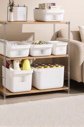 Living and Home Storage Box Food Container with Lid Handles 25*17.5*14 CM in White - thumbnail 5