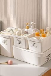 Living and Home Storage Box Food Container with Lid Handles 25*17.5*14 CM in White - thumbnail 3