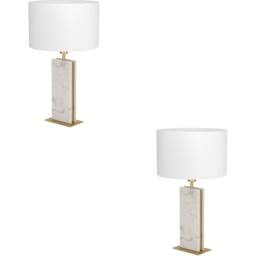 Loops 2 PACK Elegant Brushed Brass & White Table Lamp - Stylish Indoor