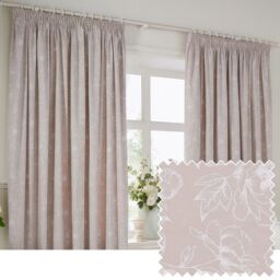 Wylder Bella Floral 100% Cotton Pencil Pleat Curtain Pair in Natural - Size: 168 cm width x 137 cm drop