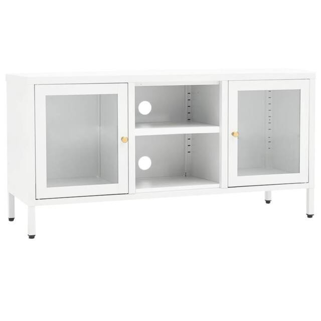 Berkfield Home TV Cabinet White 105x35x52 cm Steel & Glass - Size: 105 x 35 x 52 cm - image 1