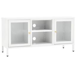 Berkfield Home TV Cabinet White 105x35x52 cm Steel & Glass - Size: 105 x 35 x 52 cm