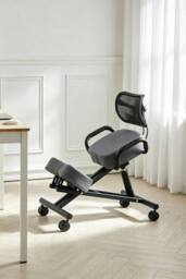 Living and Home Ergonomic Height-Adjustable Kneeling Chair with Backrest & Castors in Grey