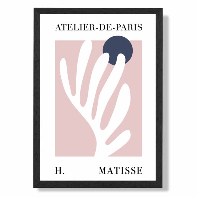 ARTZE Matisse Floral Cutout Pink & Blue Exhibition Framed Print SIZE: A3 with Black Frame in Navy - Size: A4 - image 1