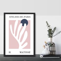 ARTZE Matisse Floral Cutout Pink & Blue Exhibition Framed Print SIZE: A3 with Black Frame in Navy - Size: A4 - thumbnail 2