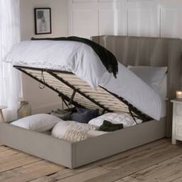 Snuggle Beds Noelle Stone Grey Storage Ottoman Bed Frame - Size: Super King - thumbnail 2