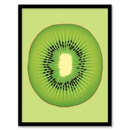 Artery8 Wall Art Print Kiwi Fruit Slice Bright Graphic Kitchen Artwork Framed in Green - Size: A4 - thumbnail 1