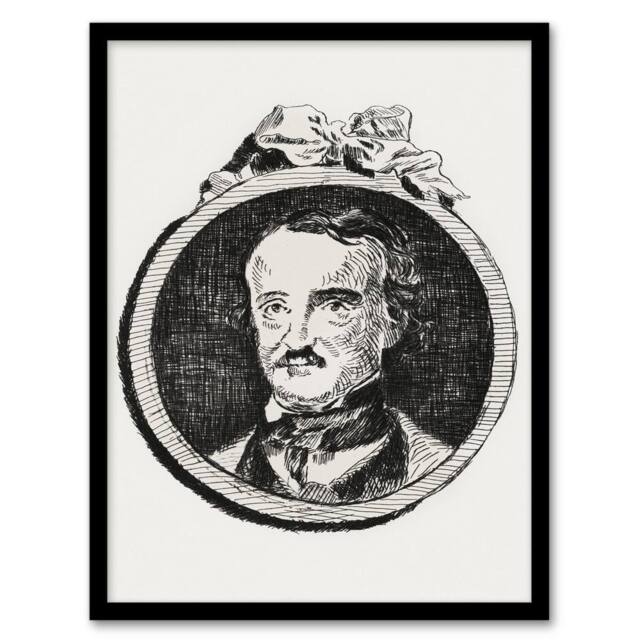 Artery8 Edouard Manet Framed Wall Art Print Edgar Allan Poe Portrait in White - Size: A4 - image 1