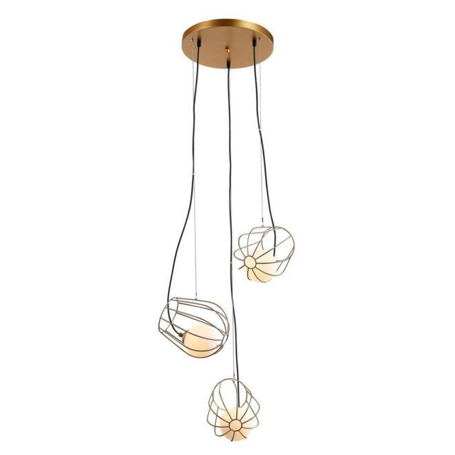 Netlighting Modern Hanging Pendant Golden 3 Light with Gold White Shade G9