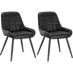 FORGEVIO Black Pair Faux Leather Dining Chairs Metal Legs