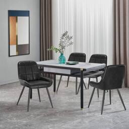FORGEVIO Black Pair Faux Leather Dining Chairs Metal Legs - thumbnail 3