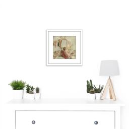 Artery8 De Wit Putti With Mirrors Cherub Babies Painting 8X8 Inch Square Wooden Framed Wall Art Print Picture with Mount in White - thumbnail 2