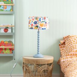 ValueLights Bobbins Powder Blue Table Lamp with Fabric Jungle Drum Lamp Shade - thumbnail 4