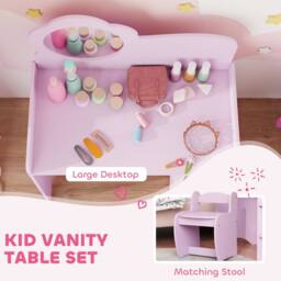 AIYAPLAY Kids Dressing Table with Mirror, Stool, Vanity Table, Light Purple - thumbnail 4