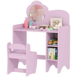 AIYAPLAY Kids Dressing Table with Mirror, Stool, Vanity Table, Light Purple - thumbnail 2