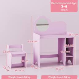 AIYAPLAY Kids Dressing Table with Mirror, Stool, Vanity Table, Light Purple - thumbnail 3