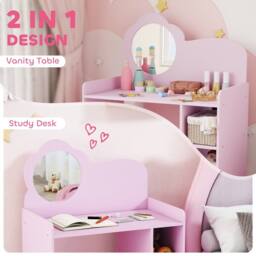 AIYAPLAY Kids Dressing Table with Mirror, Stool, Vanity Table, Light Purple - thumbnail 6