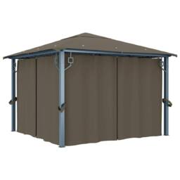 Berkfield Home Gazebo with Curtain&LED String Lights 3x3 m Taupe Aluminium - thumbnail 3