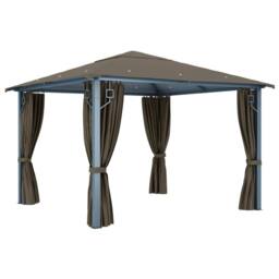 Berkfield Home Gazebo with Curtain&LED String Lights 3x3 m Taupe Aluminium - thumbnail 6