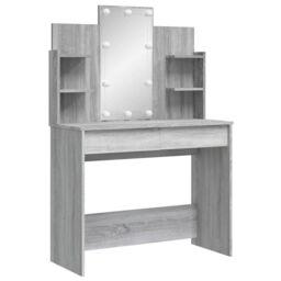 Berkfield Home Dressing Table with LED Lights Grey Sonoma 96x40x142 cm - Size: 96 x 40 x 142 cm - thumbnail 3
