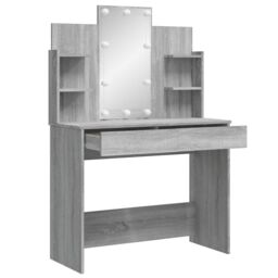 Berkfield Home Dressing Table with LED Lights Grey Sonoma 96x40x142 cm - Size: 96 x 40 x 142 cm - thumbnail 4