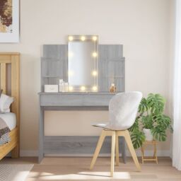 Berkfield Home Dressing Table with LED Lights Grey Sonoma 96x40x142 cm - Size: 96 x 40 x 142 cm